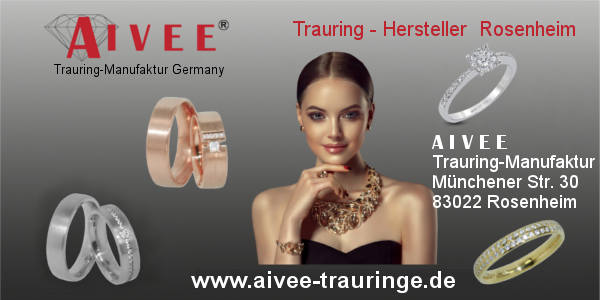 AIVEE Trauring Manufaktur
Innstr. 7
83022 Rosenheim
Telefon: +49 (0) 8031 22  05 616